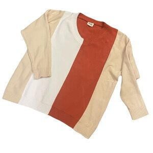 BiBi V-Neck Sweater in Cream, White, and Orange